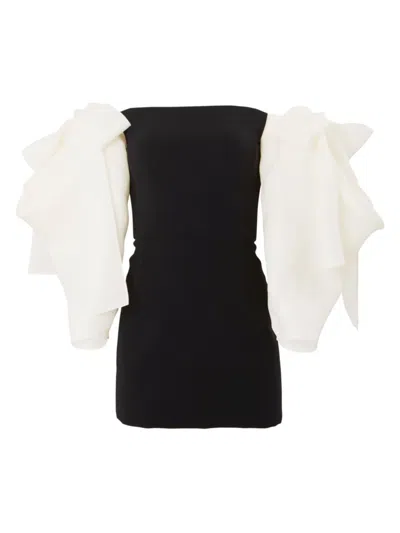 Carolina Herrera Off-shoulder Mini Dress With Draped Bow Sleeves In Black