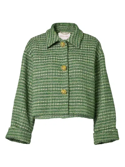 Carolina Herrera Boxy Cotton-blend Crop Jacket In Metallic