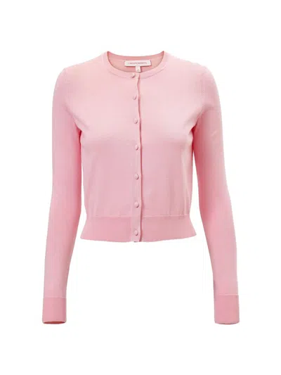 Carolina Herrera Women's Cabana Crewneck Silk-cotton Long-sleeve Cardigan In Pink