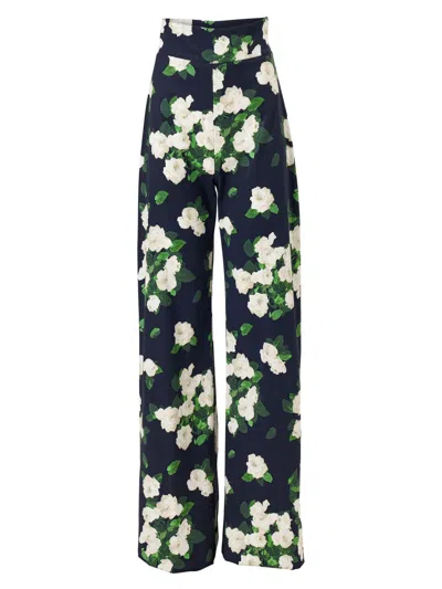 Carolina Herrera Women's Cabana Diane Floral Cotton-blend Wide-leg Pants In Blue
