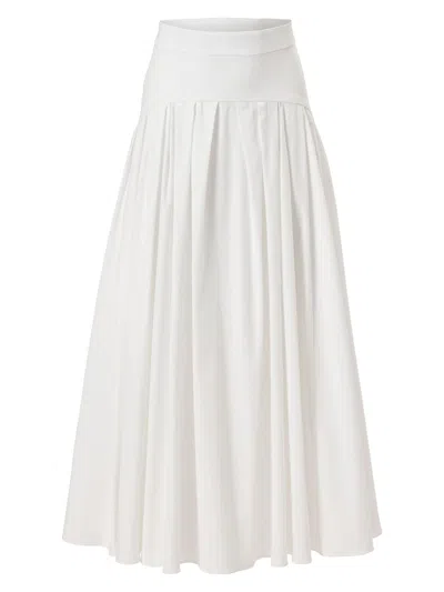 Carolina Herrera Drop Waist Pleated Midi Skirt In White