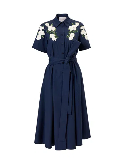 Carolina Herrera Women's Cabana Embroidered Short-sleeve Midi Shirtdress In Blue