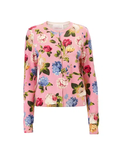 Carolina Herrera Women's Cabana Floral Crewneck Long-sleeve Cardigan In Pink