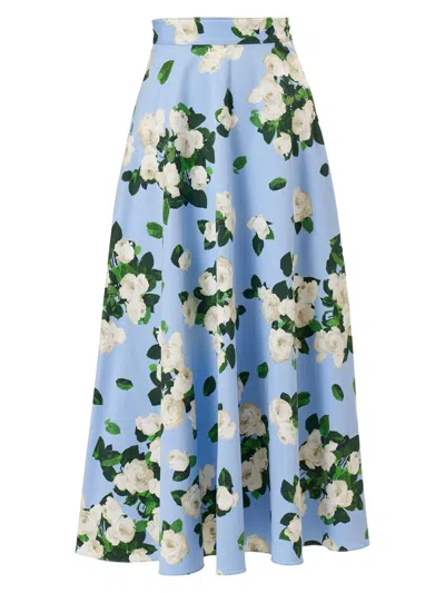 Carolina Herrera Women's Cabana Floral Half Circle Cotton-blend Midi-skirt In Blue