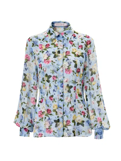 Carolina Herrera Isabella Garden Floral-print Silk-chiiffon Blouse In Blue