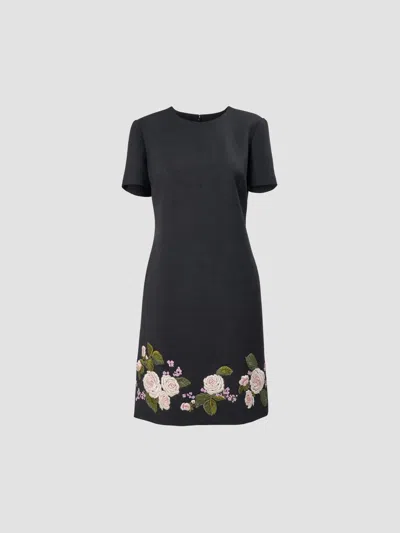 Carolina Herrera Women's Chalet Floral-embroidered Short-sleeve Mini Dress In Gray