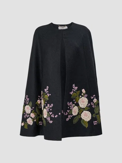 Carolina Herrera Women's Chalet Floral-embroidered Virgin-wool Cape In Black