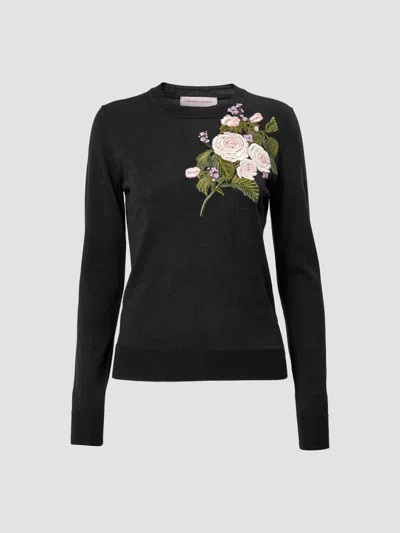 Carolina Herrera Women's Chalet Floral-embroidered Wool Sweater In Black