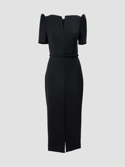 Carolina Herrera Women's Chalet Split-neck Stretch-wool Midi Dress In Black
