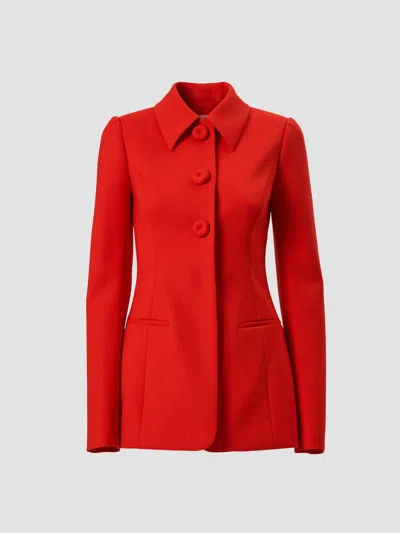 Carolina Herrera Women's Collared Stretch-wool Tie-waist Jacket In Chili Red