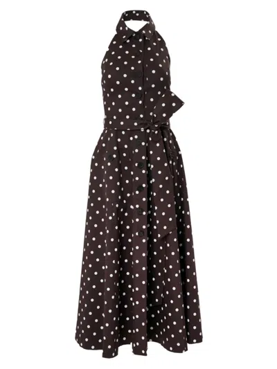 CAROLINA HERRERA WOMEN'S COTTON POLKA-DOT HALTER MIDI-DRESS