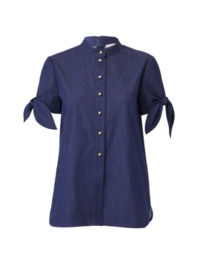 Carolina Herrera Women's Cotton-blend Tie-sleeve Blouse In Blue