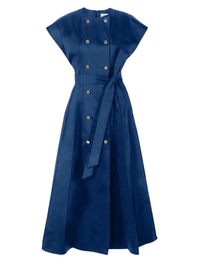 Carolina Herrera Double-breasted Cap-sleeve Belted Midi Dress In Blue