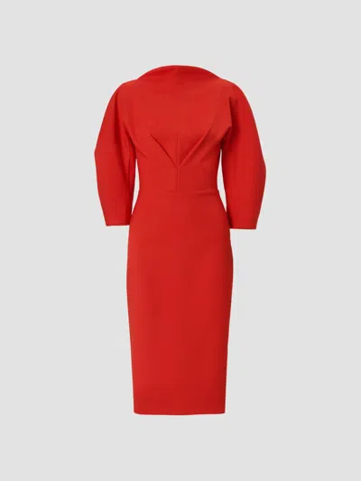 Carolina Herrera Women's Draped Stretch Wool Sheath Midi Dress In Chili Red