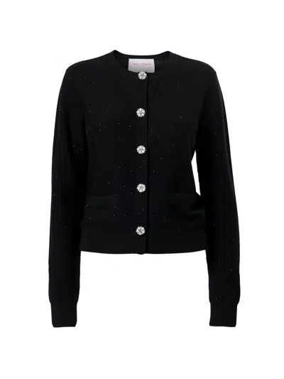 Carolina Herrera Women's Embellished Sequined Stretch-wool Crewneck Cardigan In Black
