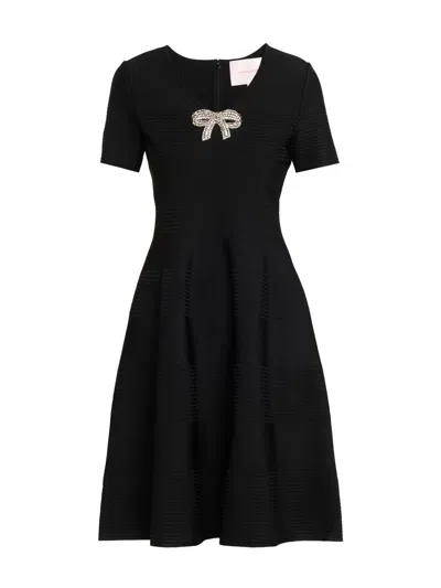 Carolina Herrera Women's Embellished V-neck Flared Midi-dress In Black