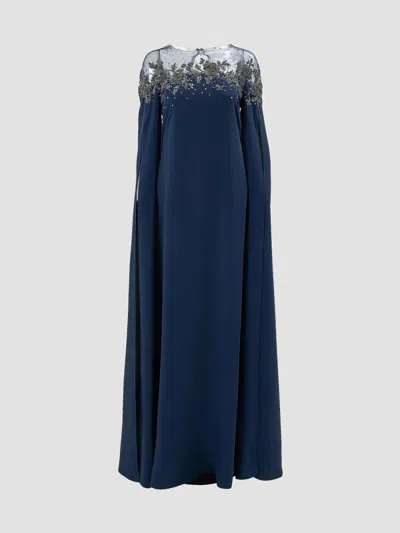 Carolina Herrera Women's Embellished Yoke Caftan Gown In Blue