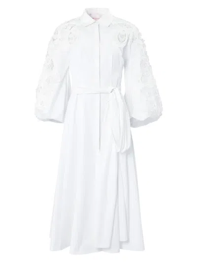 Carolina Herrera Lace Embroidered Balloon-sleeve Midi Shirtdress In White