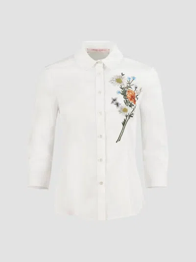 Carolina Herrera Women's Embroidered Floral Cotton-blend Shirt In White