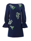 CAROLINA HERRERA WOMEN'S EMBROIDERED FLORAL FLARE-CUFF MINIDRESS