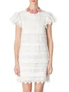 Carolina Herrera Embroidered Mini Shift Dress With Ruffle Sleeves In White
