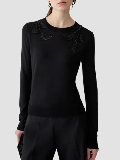 Carolina Herrera Women's Embroidered Wool & Silk-blend Long-sleeve Sweater In Black