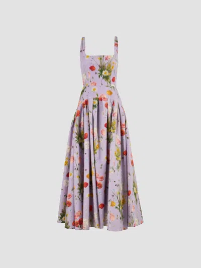 Carolina Herrera Women's Floral Cotton-silk A-line Midi Dress In Purple