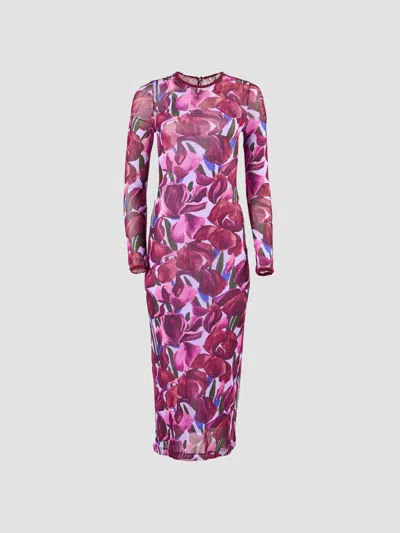Carolina Herrera Women's Floral Crewneck Column Midi Dress In Pink