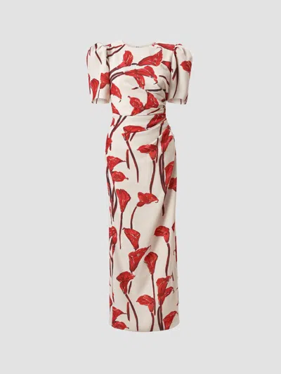 Carolina Herrera Women's Floral Gathered Puff-sleeve Cocktail Dress In Ceramic Multi