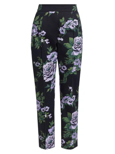 Carolina Herrera Women's Floral High-rise Slim Trousers In Black Multi
