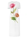 Carolina Herrera Poppy Print Short Sleeve Stretch Crepe Sheath Dress In White