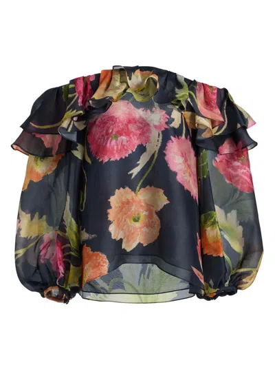 Carolina Herrera Women's Floral Silk Organza Puff-sleeve Blouse In Multi