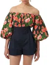 Carolina Herrera Women's Floral Stretch-cotton Puff-sleeve Off-the-shoulder Top In Multi