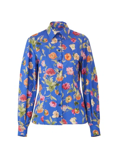 Carolina Herrera Poppy Print Button-up Shirt In Blue