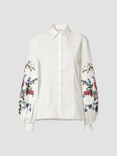 Carolina Herrera Women's Floral-embroidered Cotton Shirt In White