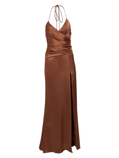 Carolina Herrera Draped Satin Gown In Nutmeg