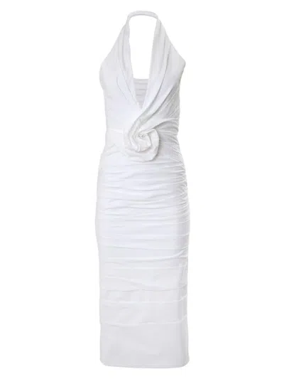 Carolina Herrera Twisted Flower Cotton Midi Dress In White