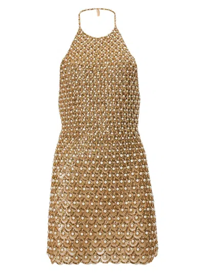Carolina Herrera Embellished Halter Mini Dress In Gold