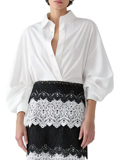 Carolina Herrera Women's Inverted Back Pleat Cotton Shirt In White