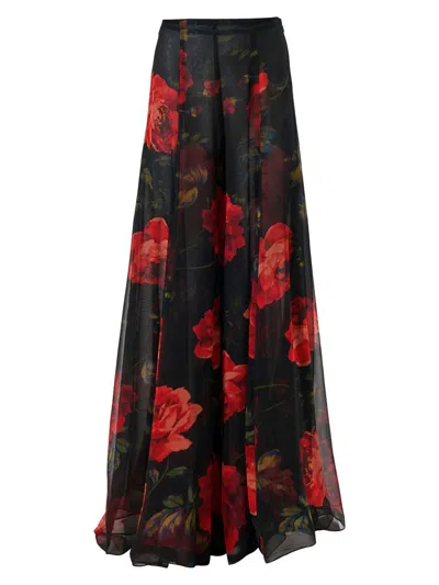Carolina Herrera Rose-print Extra-wide-leg Iris Pants In Black