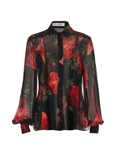 Carolina Herrera Isabella Sheer Silk Chiffon Button-up Shirt In Multi