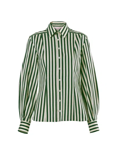 Carolina Herrera Isabella Stripe Cotton Blend Button-up Shirt In Multi