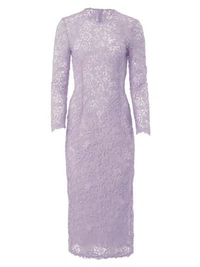 Carolina Herrera Women's Lace Crewneck Belted Midi-dress In Lilac