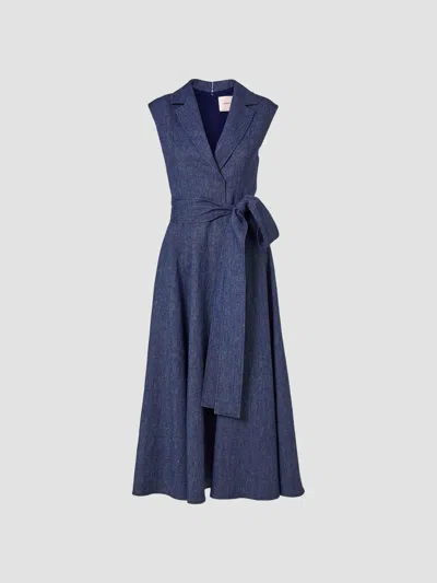 Carolina Herrera Women's Linen-blend Sleeveless Trench Midi-dress In Dark Blue
