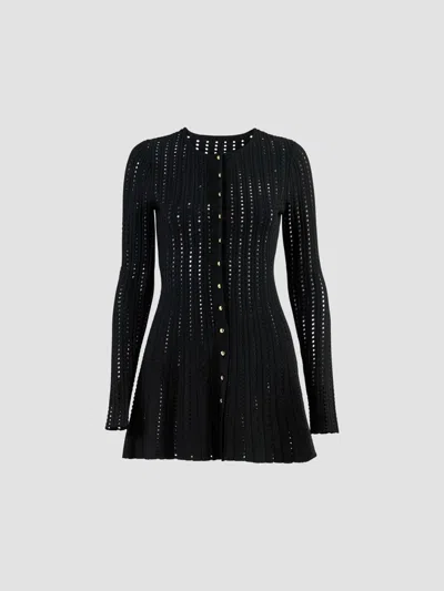 Carolina Herrera Women's Open-knit Crewneck Cardigan In Black