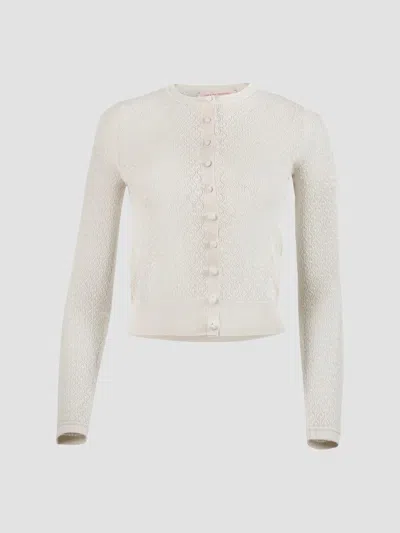 Carolina Herrera Women's Pointelle-knit Crewneck Cardigan In White