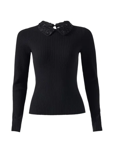 Carolina Herrera Women's Ribbed Wool Long-sleeve Sweater In Black