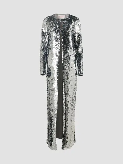 Carolina Herrera Women's Sequined Open-front Coat In Silver