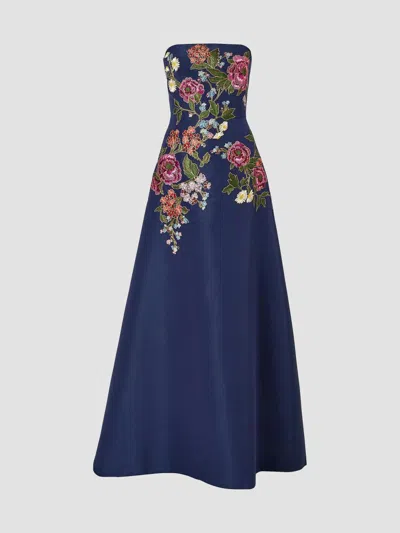 Carolina Herrera Women's Sequined Silk Strapless A-line Gown In Blue