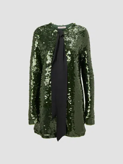 Carolina Herrera Sequin-embellished Tie-fastening Blouse In Green